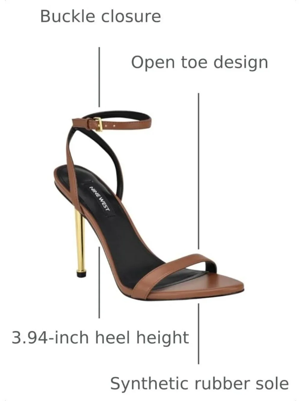 Women's Dark Pecan Open Toe Ankle Strap Reina Lightweight Heel Sandal Shoes